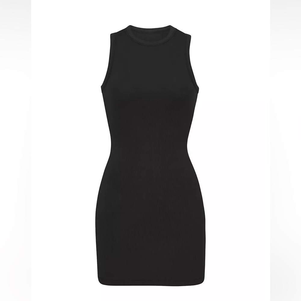 NWT SKIMS cotton rib tank dress-Black-XL